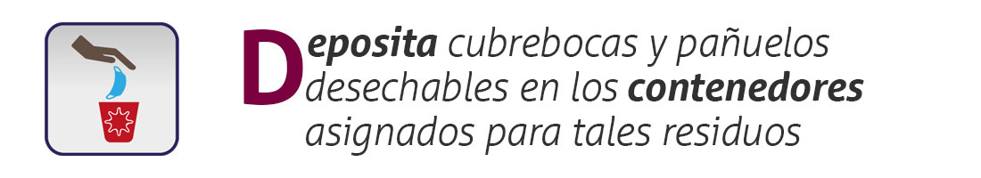 Imagen deposita cubrebocas en contenedores asignados
